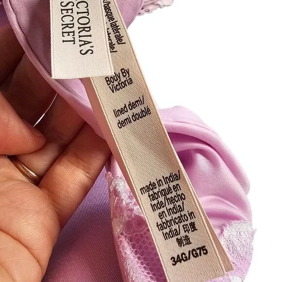 Victorias Secret Lightly Lined Demi Lace Bra, Underwire, Purple, Large Cup,  34G - Picture 5 of 5